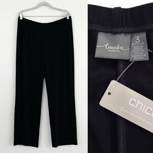Chico's Travelers Women's XL Size 3 Black No Tummy Straight Leg Pull-On Pant NWT